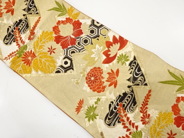 アンティーク　桐・菊に古典柄織り出し袋帯（材料）